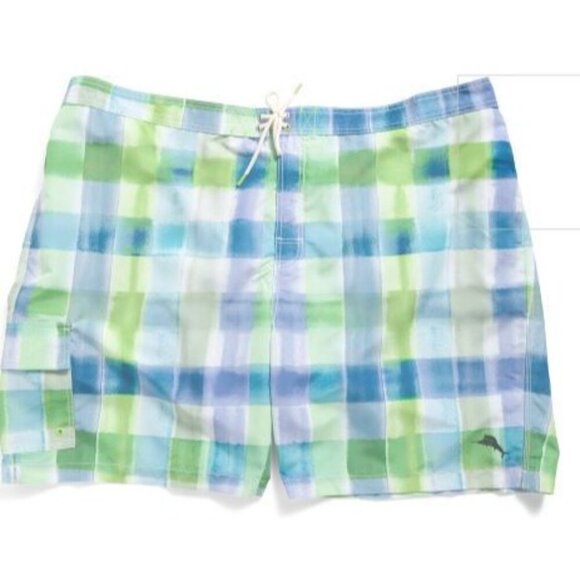 Tommy Bahama Mens Blue Green Plaid Big Tall Pockets Swim Trunks Plus Sz 3XL New - Picture 4 of 11